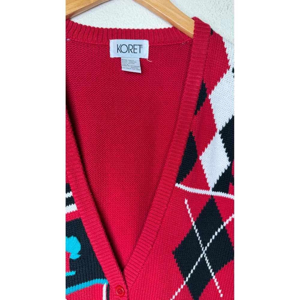 Vintage Koret Sweater Vest Women L Red Cottagecore Argyle Novelty Knit Button - Picture 14 of 14